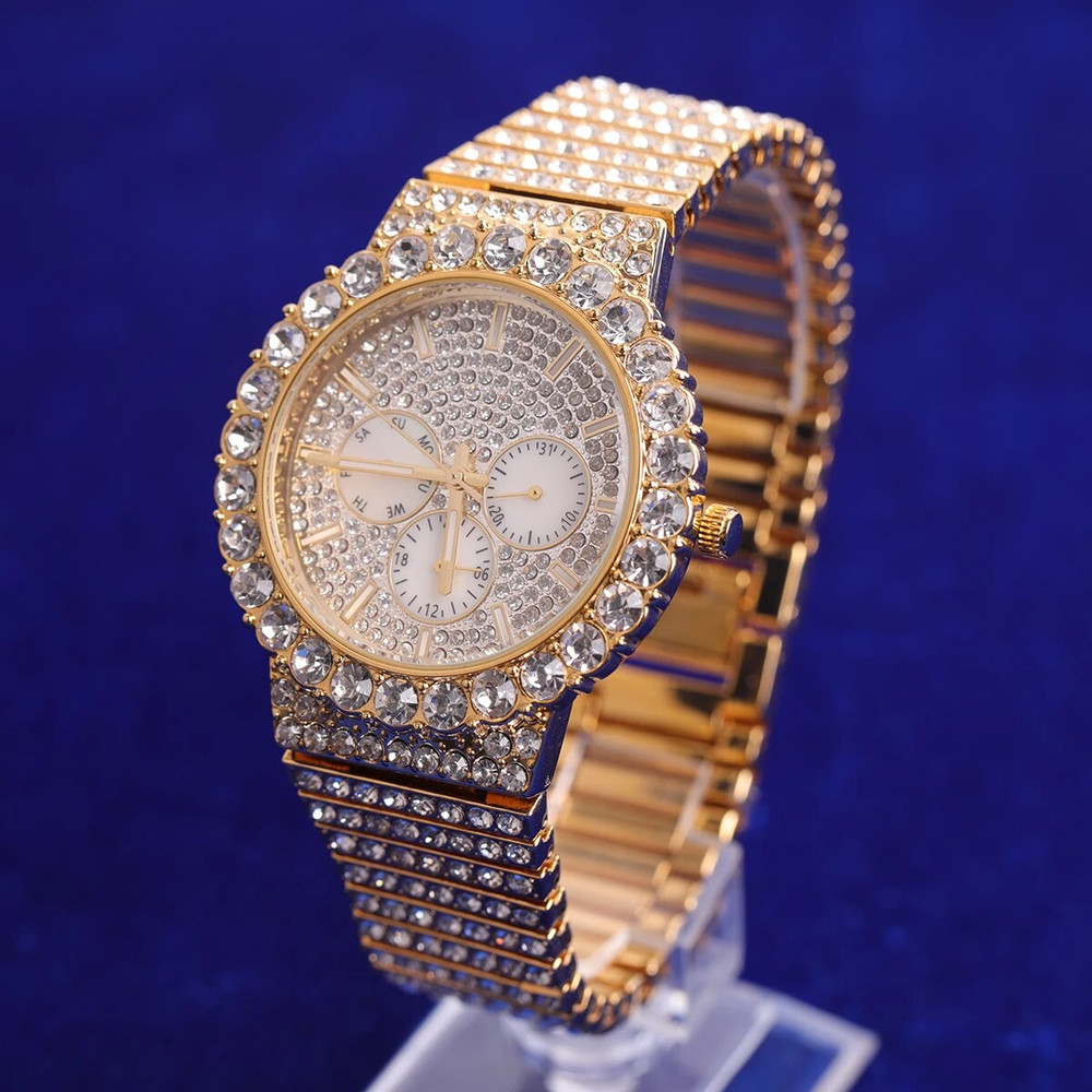 Hip Hop Luxury Mens Iced Out Waterproof Watches Date Quartz Wrist Watches  With Micropave CZ Alloy Watch For Women Men Jewelry