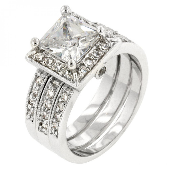 ​Classic Gift Of 4.5 (Ct) Princess Cut Simulated Diamond Theodora Bridal Set Ring For Memorable Occasions