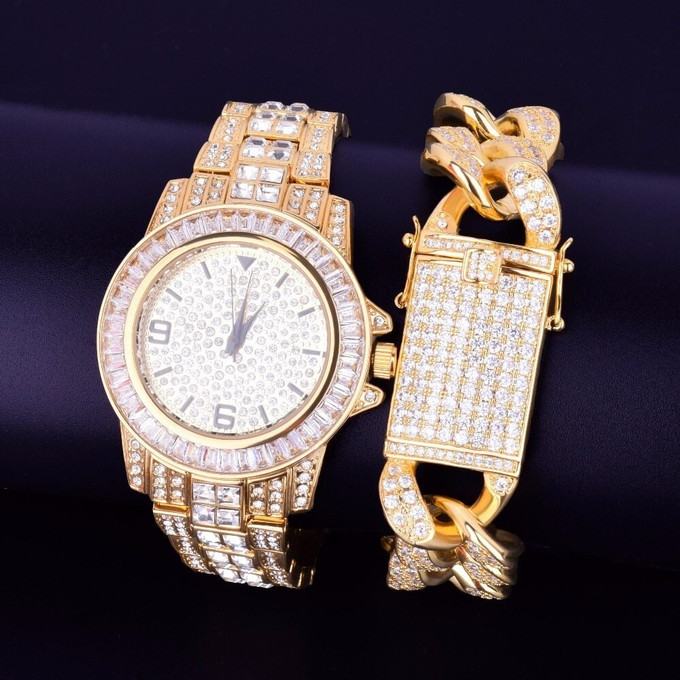 Dress Up Your Wrists In Style Courtesy The Luxury Baguette And 14K Gold Watch Set 