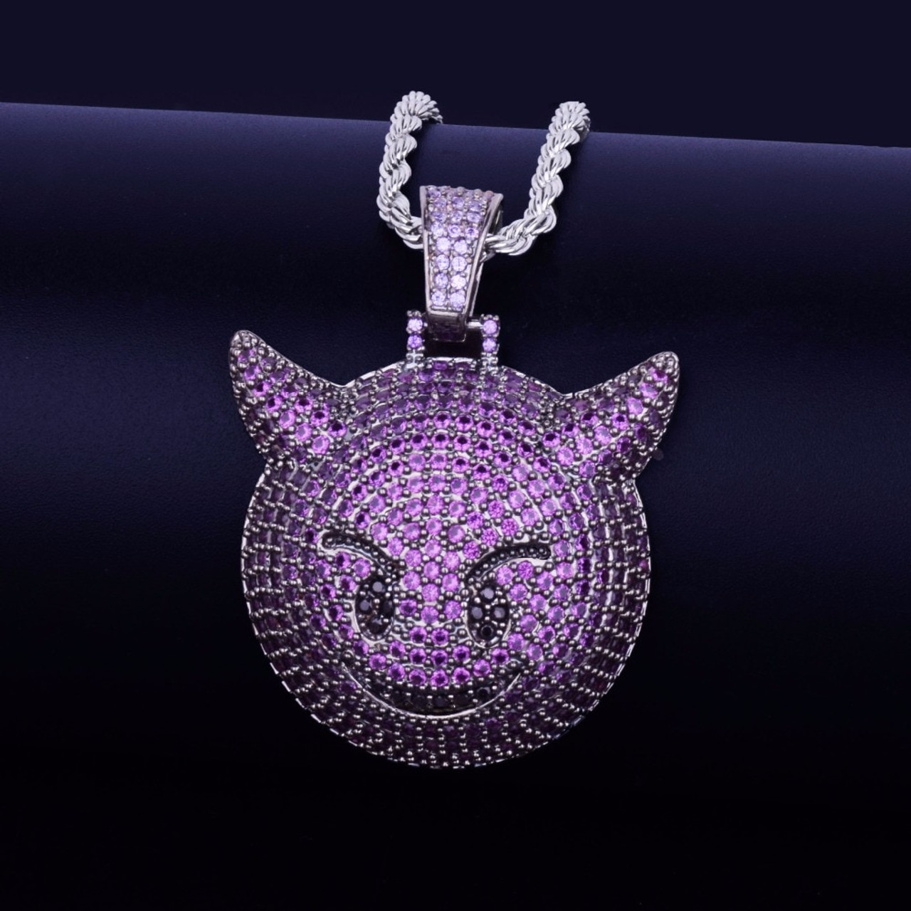 18k Gold .925 Silver Drunk Lean Emoji Holding Purple Cup AAA Micro Pave  Pendant