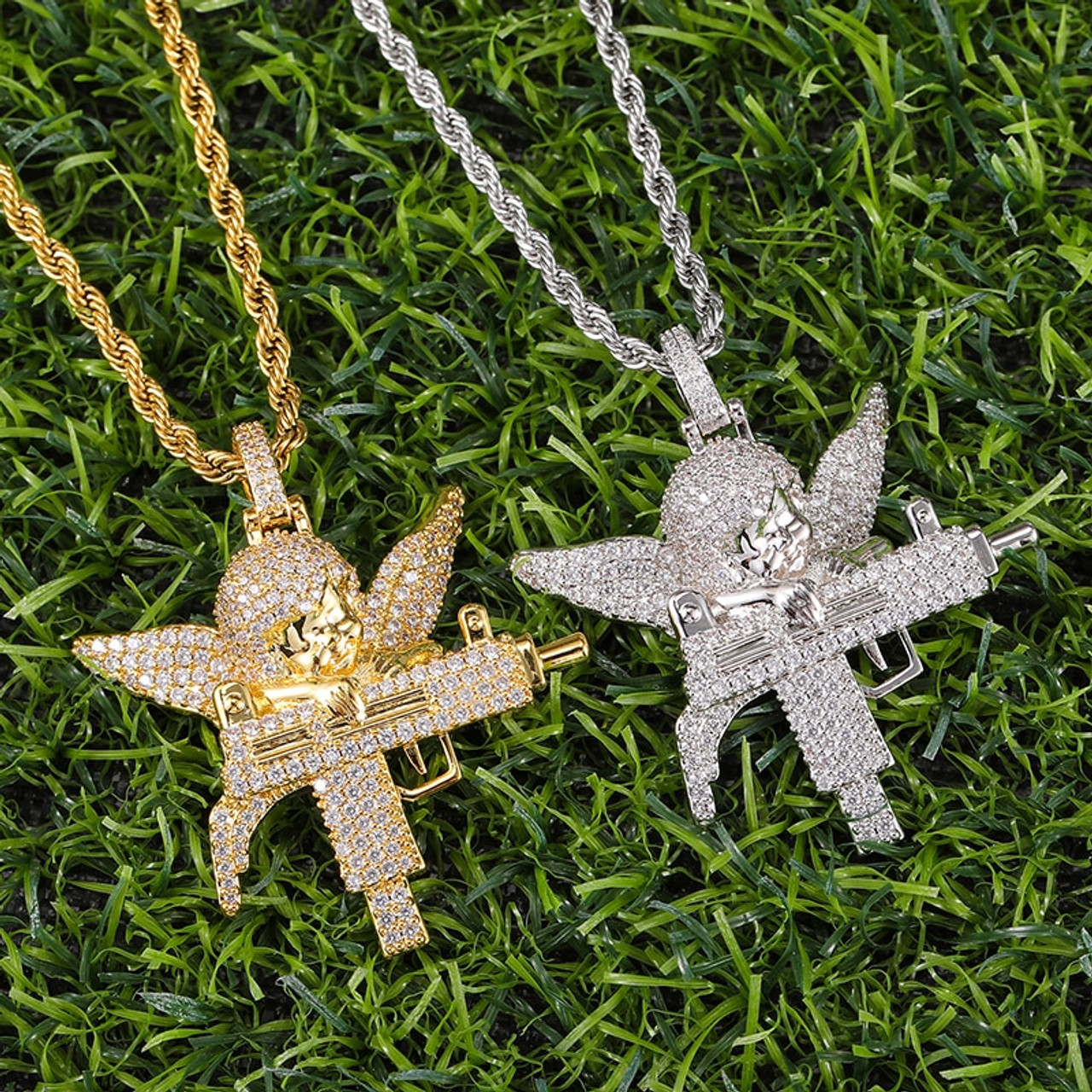【King Ice】☆日本未入荷☆ DUAL UZI ANGEL NECKLACE Dual Uzi Angel Necklace | Hip Hop Necklaces | King Ice