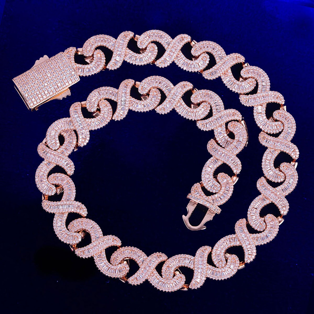 Bubble Letter Figaro Cuban Link Chain for Men Baguette Necklace