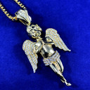 Hip Hop Large Simulated Diamond 14k Gold Praying Angel of Protection Pendant  