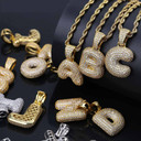  24k Gold .925 Silver AAA True Micro Pave Flooded Ice Custom Bubble Letters Initials Hip Hop Chain Pendant