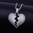 18k AAA True Micro Pave Gold .925 Silver Heart Breaker Flooded Ice Chain Pendant