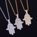 AAA Flooded Ice Fatima Hand True Micro Pave 18k Gold .925 Silver Hip Hop Chain Pendant 
