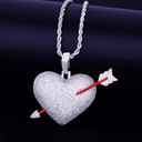 Blinged Out .925 Silver 18k Rose Gold Arrow Through Heart Flooded Ice Pendant Chain Necklace