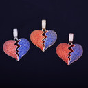  18k Rose .925 Silver Red Blue Broken Heart Breaker Hip Hop Pendant Chain Necklace