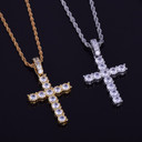22k Gold .925 Silver AAA Micro Pave Flooded Ice Classic Cross Pendant Chain Necklace