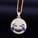 18k Gold .925 Silver AAA Micro Pave Laugh Cry Hip Hop Iced Emoji Pendant Chain Necklace