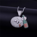 Flooded Ice Micro Pave 18k Gold .925 Silver Drunk Emoji Face Wine bottle Bling Pendant