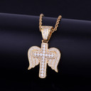 Flooded Ice 18k Gold .925 Silver Cross Angel Wings Hip Hop Necklace Chain Pendant