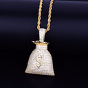 .925 Silver 18k Rose Gold AAA Micro Pave Money Bags Hip Hop Pendant Chain Necklaces