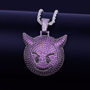 .925 Silver Purple Demon Evil Emoji AAA Flooded Ice Micro Pave Hip Hop Pendant Chain Neckalce