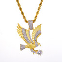 18k Gold AAA True Micro Pave Soaring Eagle Bling Pendant Chain Necklace