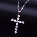 24k .925 Silver Rose Gold Handset AAA Ice Stone Cross Pendant Chain Necklace