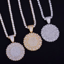 Round Cluster 18k Gold .925 Silver Medallion Pendant AAA Micro Pave Chain Necklace