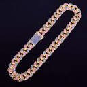 20mm Heavy 24k Gold AAA Micro Pave Miami Cuban Link Color Stone G- Code Hip Hop Chain Necklace 