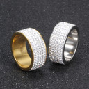 Mens 14k Gold .925 Silver Over Stainless Steel Hip Hop Circle Stone Titanium Rings