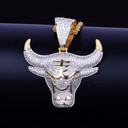 18k Gold .925 Silver Micro Paved AAA Stone Bull Head Tau Pendant Chain Necklace