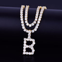 18k Gold AAA Stone Tennis Letter Custom Initial Hip Hop Pendant Chain Necklace