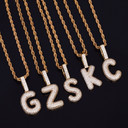 Iced Small Rose Gold Silver Micro Pave Lab Diamond Bubble Letter Hip Hop Pendant Chain Necklaces