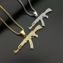 Flooded Ice AK47 Chopper Gun 14k Gold Stainless Steel Pendant Chain Necklace