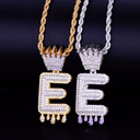 Custom Ice Crown Bail Purple Drip Initials Bubble Letters Gold Silver Bling Chain Pendant
