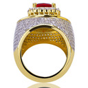 Hip Hop Classic 14k Gold Micro Pave Red Ruby Stone Ring 