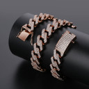 Micro Pave Flooded Ice 14mm Miami Cuban Link Rose Gold Silver Hip Hop Chain Necklace