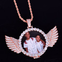 AAA True Micro Pave 18k Gold Custom Photo Angel Wings Medallion