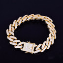 Micro Pave 14mm Square Link Miami Cuban Bracelet 14k Gold Silver