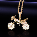 Skull Head Ghost Rider 18k Gold .925 Silver Skeleton Bike Motorcycle Iced Pendant Chain Necklace