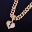 20MM Cuban Link 24k Gold Silver Broken Heart Pendant Hip Hop Chain Necklace