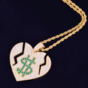 Money Heals Broken Heart 18k Gold .925 Silver Bling AAA True Micro Pave Pendant Chain Necklace