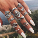 11 Piece Retro Boho Elephant Flower Twisted Leaves Cross Gem Ring Set