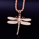 Dragonfly Mosquito Hawk 18k Gold .925 Hip Hop Micro Pave Stone Bling Pendant Chain Necklace