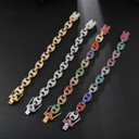 Iced Multi-Color 12mm Simulated Diamond 14k Gold Silver G Link Coffee Bean Bracelets