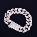 Solid 925 Sterling Silver 24k Hand Set AAA Simulate Diamond Stone Miami Cuban Link Bracelet 