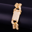 Solid 925 Sterling Silver 24k Hand Set AAA Simulate Diamond Stone Miami Cuban Link Bracelet 