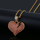 Red AAA Simulate Diamond 14k Gold Broken Heart With Lightning Bold Pendant Chain Necklace 