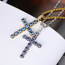 Persian Blue Eye 14k Gold Silver Hip Hop Cross Pendant