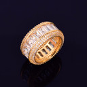 18k Gold Silver Flooded Ice Baguette AAA Micro Pave Stone Hip Hop Rings