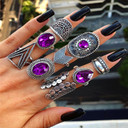 Ladies Personality Girl 9 Piece Triangle Arrow Sun Gemstone Crystal Silver Ring Jewelry Set 