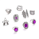 Ladies Personality Girl 9 Piece Triangle Arrow Sun Gemstone Crystal Silver Ring Jewelry Set