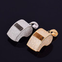 Micro Pave Silver 14k Gold AAA Stone Flooded Ice Hip Hop Referee Whistle Pendant Chain Necklace