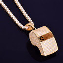 AAA Micro Pave Silver 18k Gold .925 Silver Flooded Ice Hip Hop Whistle Pendant Chain Necklace