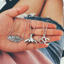 Multi Layer Bohemian Yoga Om Fishtail Leaf Silver Clavicle Chain Necklace Jewelry Set