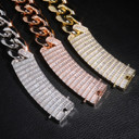 Iced 18mm Long Lock Clasp Blinged Out AAA Baguette Prong Pave Setting Cuban Link Chain Necklace