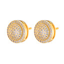 14k Gold Silver Flooded Ice AAA True Micro Pave Ice Disc Hip Hop Earrings